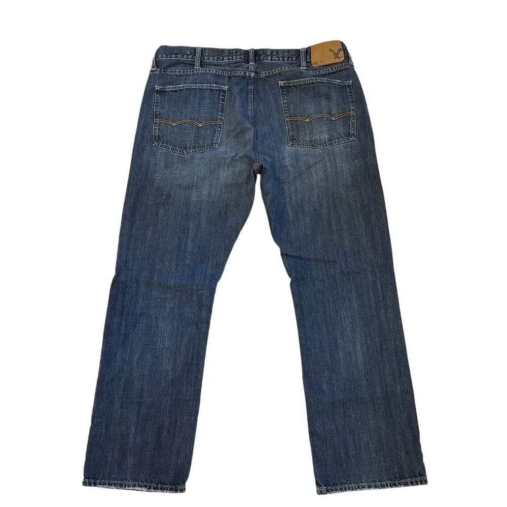 American Eagle Jeans Mens Sz 38x30 Blue Original Straight 100% Cotton Distressed